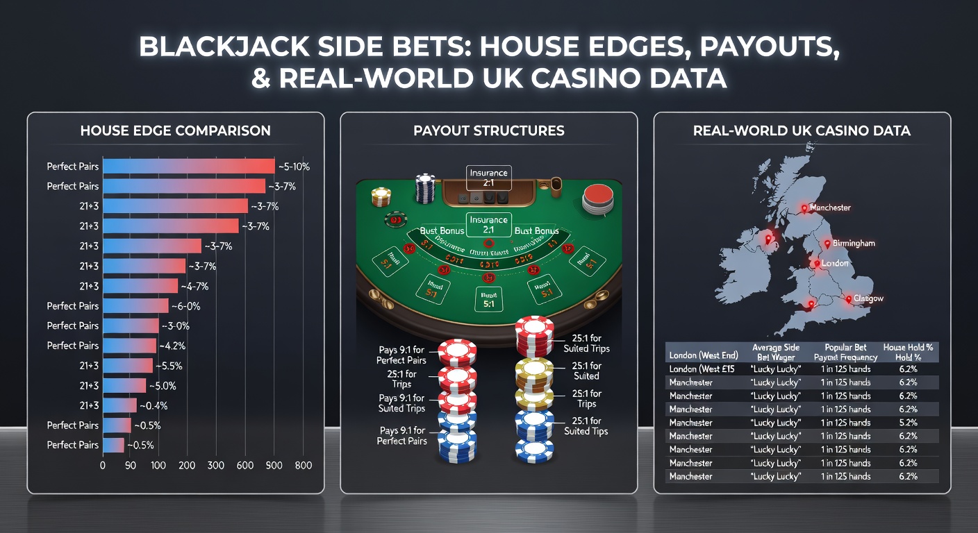 Digital blackjack interface displaying active side bets with glowing payout indicators