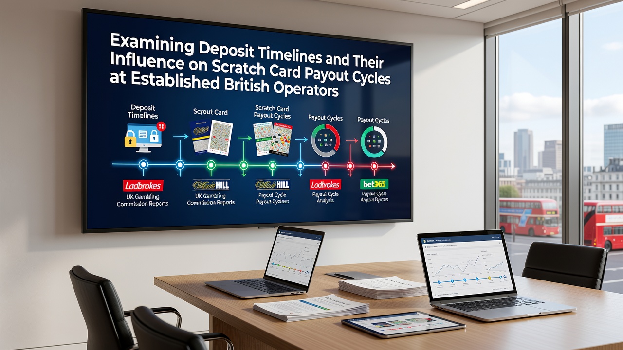 Illustration showing deposit processing timelines alongside scratch card payout cycles at British online gaming platforms