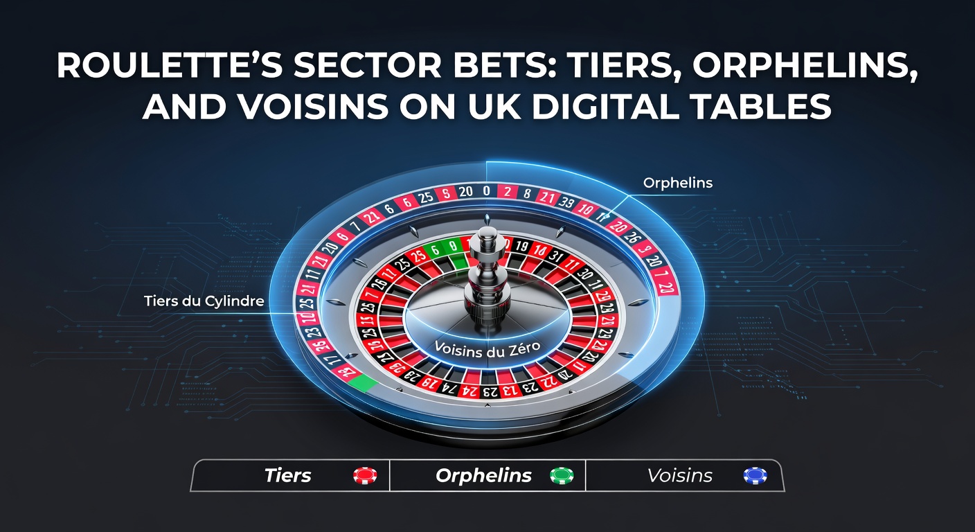 Digital roulette table displaying sector bets like Tiers, Orphelins, and Voisins on a UK online casino interface, highlighting numbered sections on the wheel