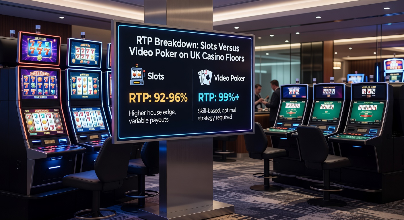 Vibrant UK casino floor packed with colorful slot machines and video poker terminals under bright lights