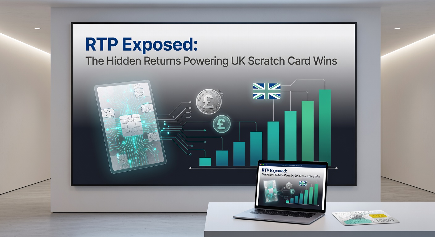 Vibrant scratch card being revealed with winning symbols under a spotlight, symbolizing the RTP mechanics behind UK instant wins