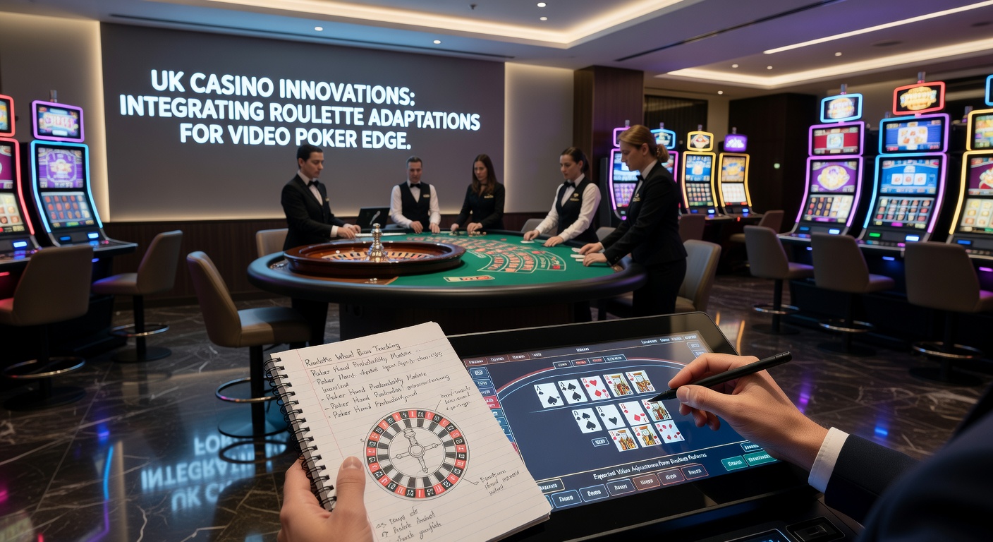 Close-up of video poker machine interface with betting chips and strategy notes in a casino setting