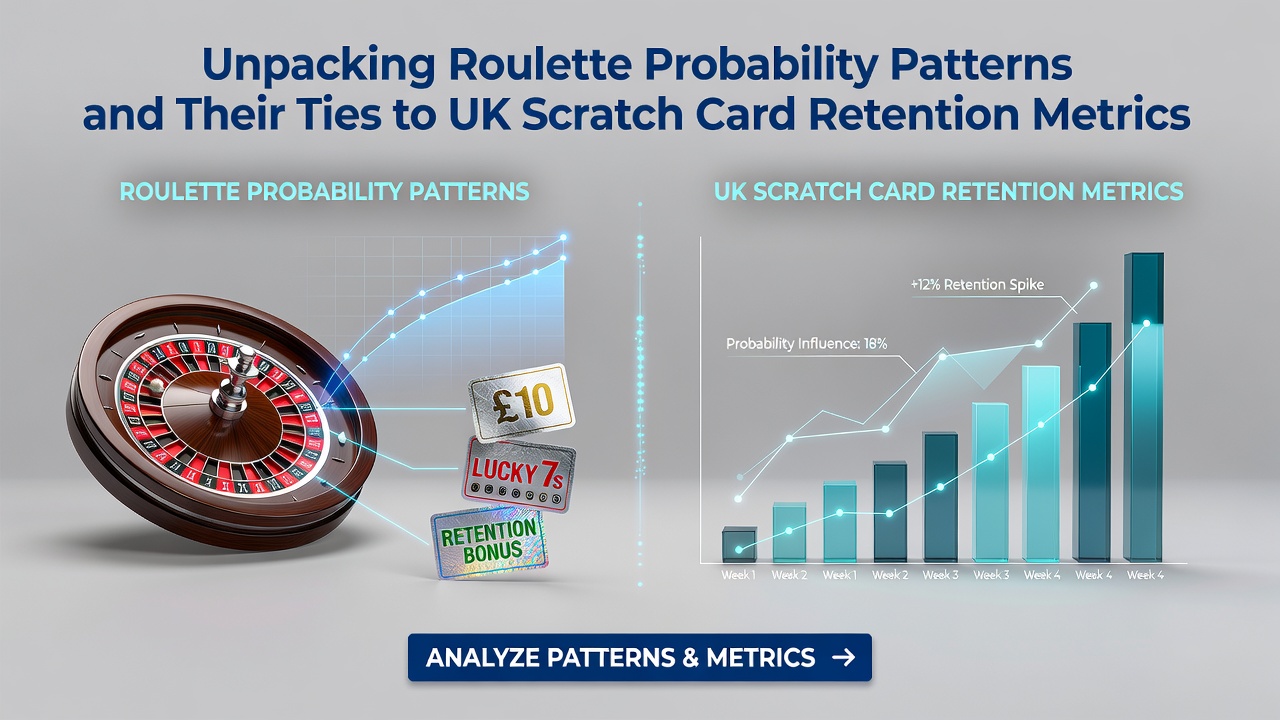 Roulette wheel alongside probability distribution charts and scratch card examples